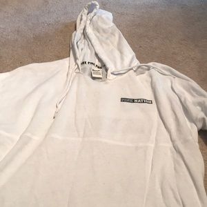 Pink hoodie white with black lettering